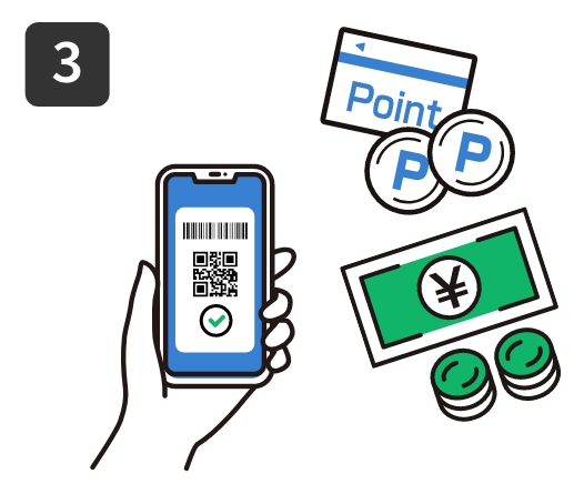 現金、スマホ決済、ポイント支払いなどがご利用いただけます